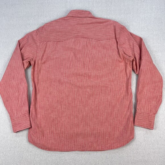 Lucky Brand Western Pearl Snap Shirt Mens M Pink Stripe Sawtooth Pocket Cowboy - Picture 3 of 11